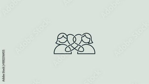 Minimalist line art of three people heads in a row with intertwined necks