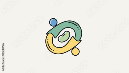 Vibrant abstract shape design with swirling curves and bold colors