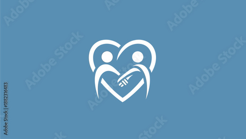 Heartfelt connection between two people in white silhouette on blue