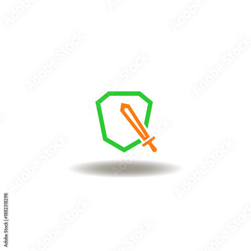 Vector illustration of shield and sword. Symbol of attack and defense.