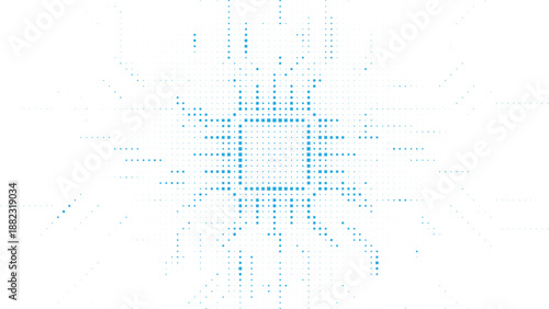 Light Blue Symmetrical Halftone Microchip Pattern with Radial Circuit Elements for Innovative Software Development and Tech Design Vector Illustration