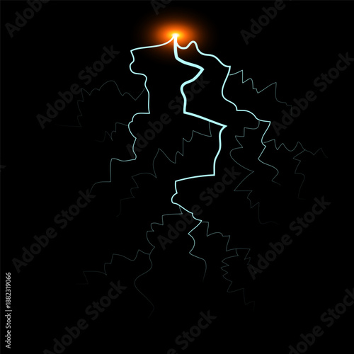 Lightning. Thunder storm realistic lightning. Bright light effects. Lightning bolt set Magic and bright light effects