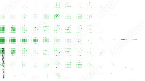 Abstract Green Halftone Explosion with Circuit Board Branching Details for Innovative Bio Tech and Digital Growth Concepts Vector Illustration