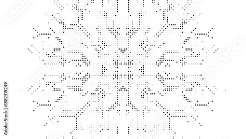 Intricate Black Halftone Symmetrical Mandala with Radial Digital Paths for Modern Engineering Projects and Scientific Data Concepts Vector Illustration