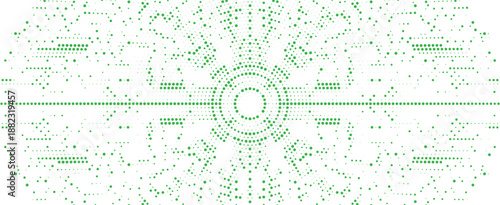Abstract green halftone pattern on white background forming a symmetric digital eye or sound wave for eco technology concept Vector Illustration