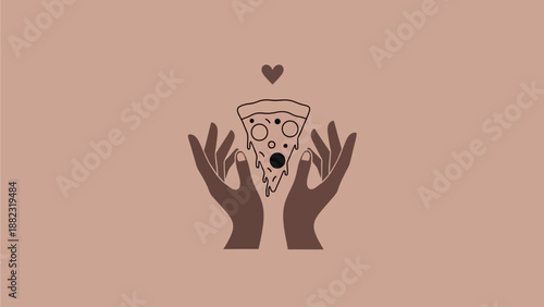 Hands holding a slice of pizza with a heart above