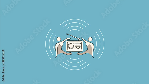 Stylized illustration of two people sharing a vintage radio