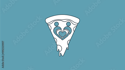 Delicious pizza slice with heart design on a blue background