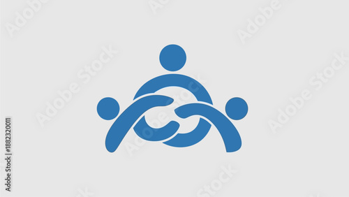 Stylized blue logo of three interconnected people in a circle