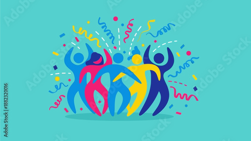 Diverse group of people celebrating together with colorful confetti