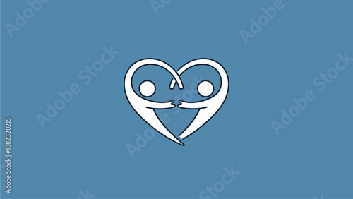 Stylized heart shaped symbol with smiling face on blue background
