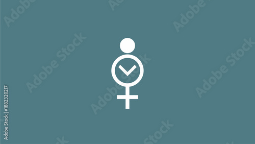 Modern female empowerment symbol with checkmark on teal background
