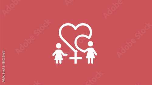 LGBTQ+ love symbol with heart and equality sign on red background