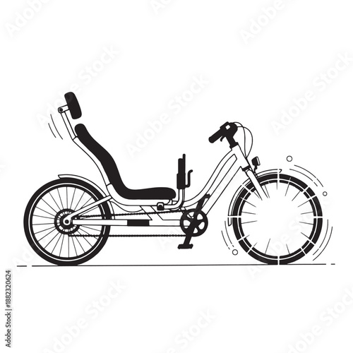 Silhouette illustration of a three-wheeled pedal bicycle with long seat and handlebars.