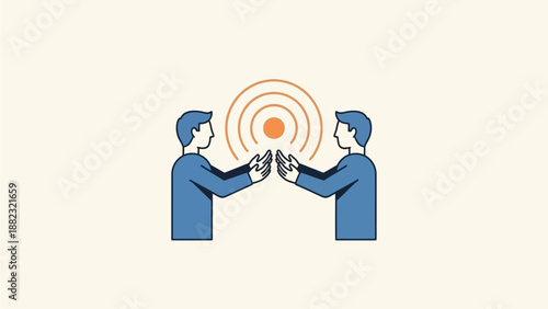 Two businessmen engaging in a collaborative gesture with orange target
