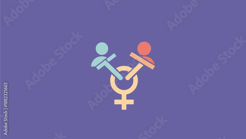 Vibrant gender equality symbol with diverse partnership elements