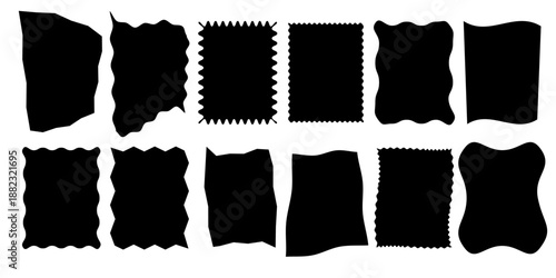 Set of black free form , zig zag frame, groovy graphic design border, vector element, modern rough style