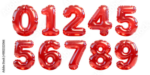 a vibrant collection of red balloon numbers from zero to nine displayed on transparent background high quality professional detailed modern elegant