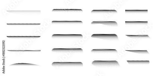 Halftone shadow set isolated, flat vector. Noise dots texture gradient shadow for divider and separate