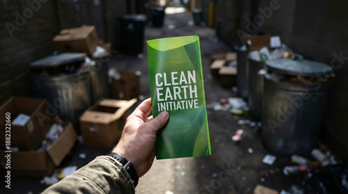 Wallpaper Mural Hope for a cleaner world: 'Clean Earth Initiative' brochure contrasts with urban pollution, highlighting environmental Torontodigital.ca