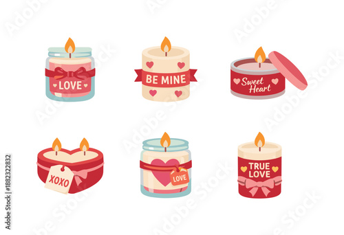 Valentine's day flat icon set. featuring candles, love, be mine, sweetheart, xoxo, true love symbols