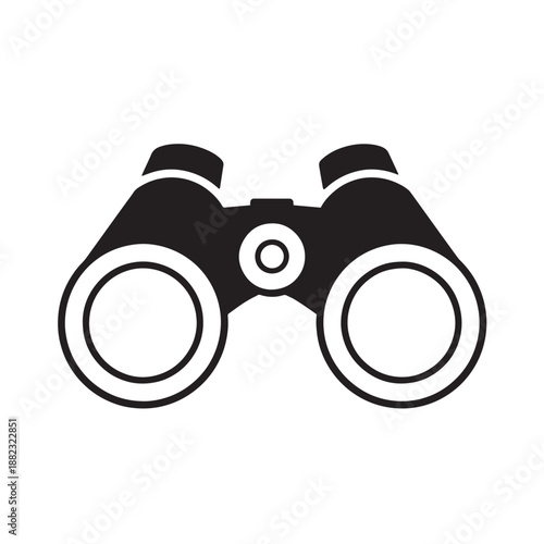 Silhouette of binoculars icon suitable for viewing, exploration, and discovery graphics.
