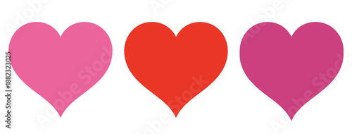 Three colorful hearts on a white background, symbolizing love and affection