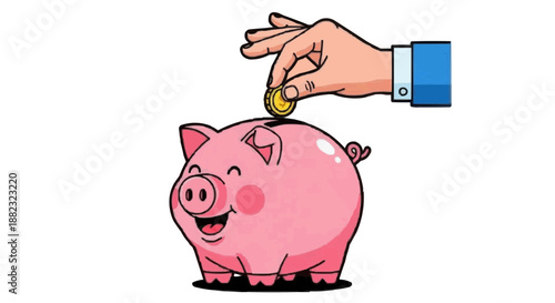 Saving Money in Pink Piggy Bank, Financial Planning, and Investment Concept