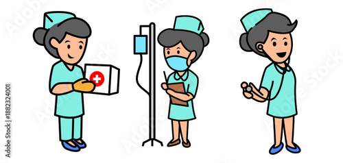 Nurse cute mascot logo bundle.