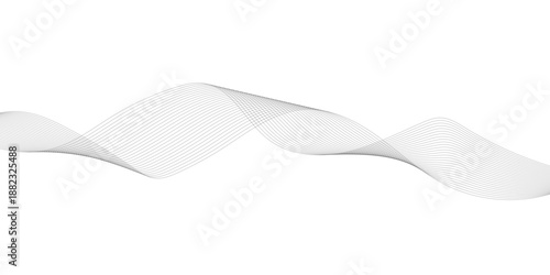 Abstract grey smooth element wavy modern curve lines on transparent background. Digital frequency track equalizer. Abstract frequency sound wave lines, twisted curve lines and technology background.
