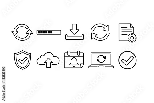Data synchronization outline icon set. Cloud storage, sync, backup icons collection