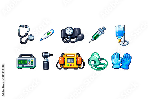 Medical equipment filled icon set for healthcare and emergency services