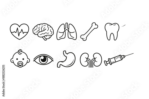 Healthcare and medical line icon set for anatomy, biology, medicine