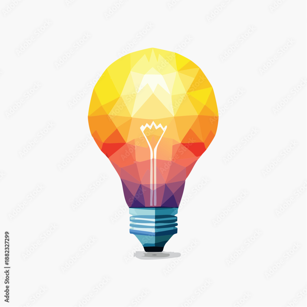Obraz premium Vibrant geometric lightbulb illustration glowing brightly from within showcasing creativity and innovation in a simple vector graphic