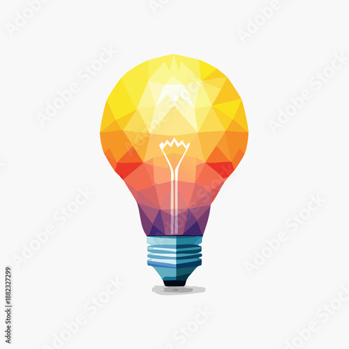 Vibrant geometric lightbulb illustration glowing brightly from within showcasing creativity and innovation in a simple vector graphic