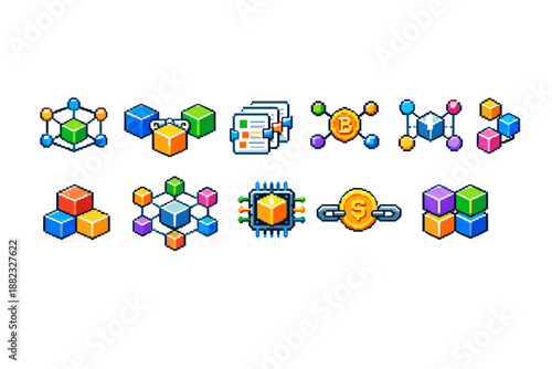 Blockchain, cryptocurrency 3d icon set. Digital currency, finance icons collection