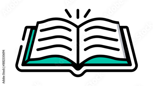 Stylized Open Book Icon with Glowing Effect Representing Learning, Education, Knowledge, Wisdom, and Reading Concepts