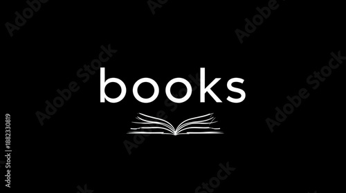 Simple white text "books" with an open book icon on a minimalist black background, representing reading and education.