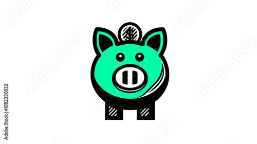 Vibrant teal piggy bank with a coin slot, symbolizing financial savings, investment, future planning, and economy concept.