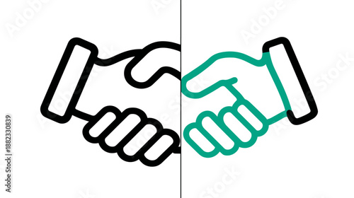 Handshake icon symbolizing agreement, partnership, deal, cooperation, and successful business collaboration vector graphic.