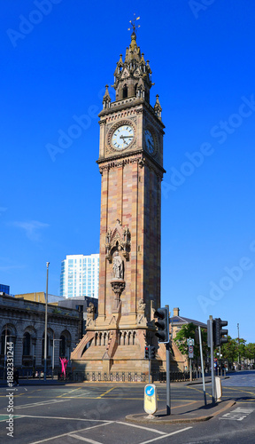 Belfast Northern Ireland United Kingdom. The Albert Memorial Clock is a clock tower situated at Queen's Square. It was completed in 1869 and is one of the best known landmarks of Belfast