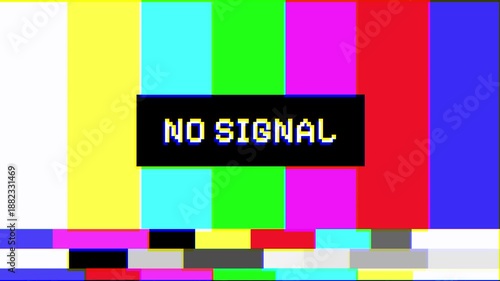 no signal glitch screen VHS Color Bars Glitch Animation with Analog Distortion Retro Broadcast Test Screen for Vintage Video and Motion Graphics