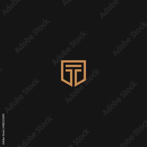 Letter T shield logo icon flat vector design