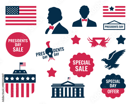 Collection of United States presidential and sale-related graphic elements.