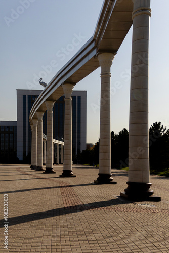 Architectural detail, Independence Square colonnade, with the iconic stork, Tashkent, Uzbekistan