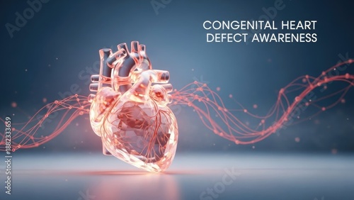 Wallpaper Mural Congenital Heart Defect Awareness Week, glowing digital heart, interconnected blood vessels, cardiovascular health concept, medical innovation, global support symbol Torontodigital.ca