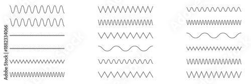 Zigzag wave line patterns, smooth end squiggly horizontal white lines. Vector curvy underlines on white background .
