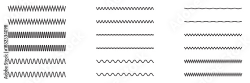 Zigzag wave line patterns, smooth end squiggly horizontal white lines. Vector curvy underlines on white background .
