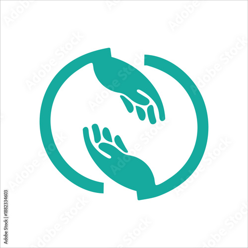 Two hands protection gesture. Single continuous line hand hold elements graphic icon. 