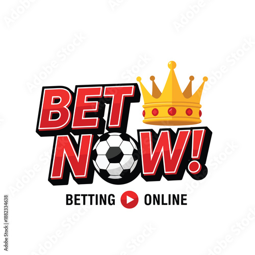 Online Sports Wagering Emblem with Soccer Ball, Crown, and Action Text Graphic